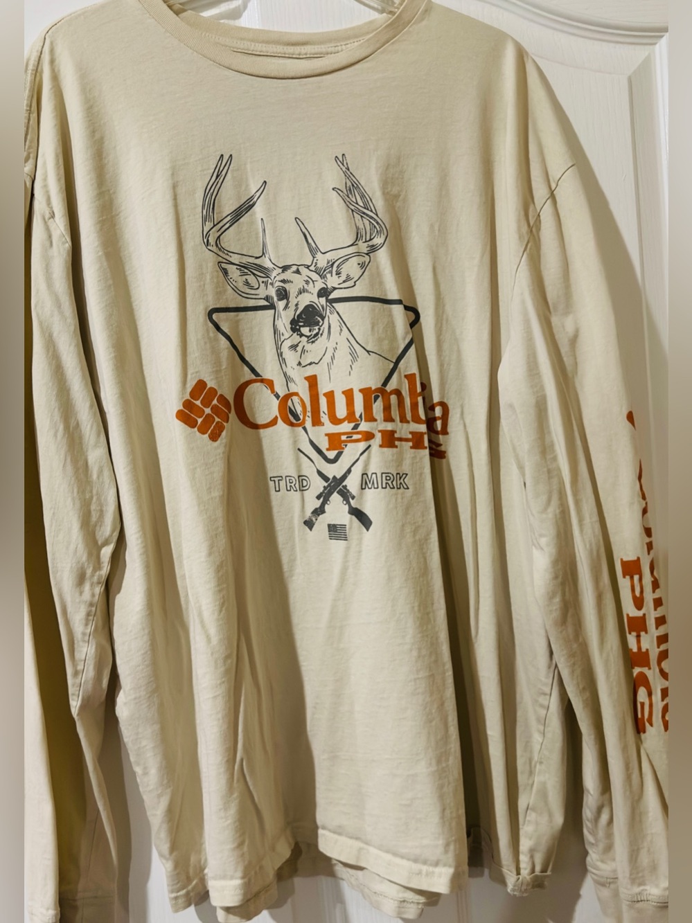 Columbia PHG Deer Long Sleeve T Shirt Cream and Orange XXL